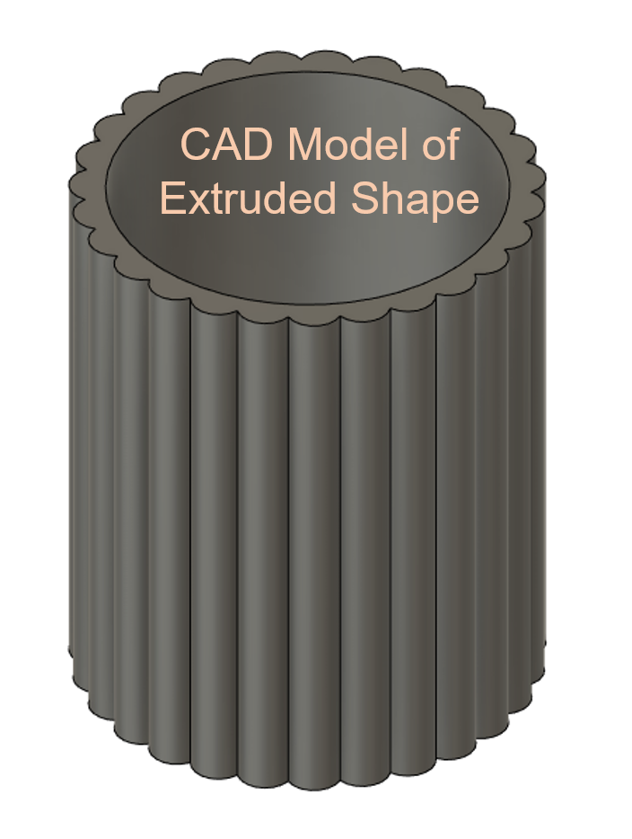 CAD model of shape extruded by scalloped extruder.