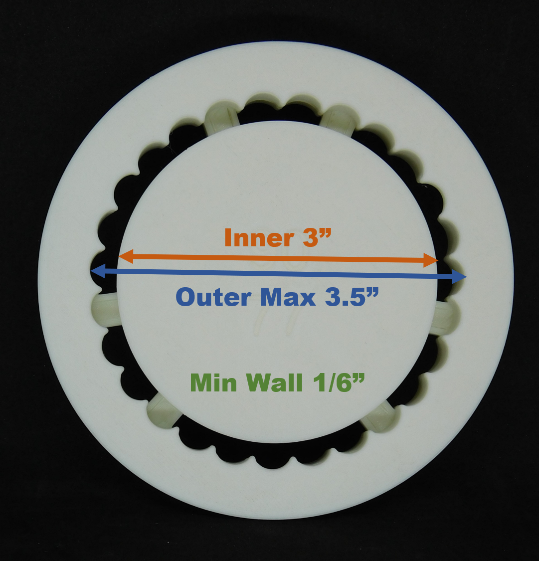 Round scalloped die - showing dimensions of extruded shape.